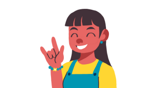 Uśmiechnięta dziewczynka pokazuje znak kochać w amerykańskim języku migowym