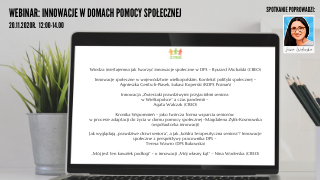Grafika z otwartym laptopem. Na ekranie komputera plan godzinowy webinarium.