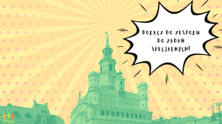 Komiksowy dymek z napisem: dołącz do zespołu do zadań specjalnych