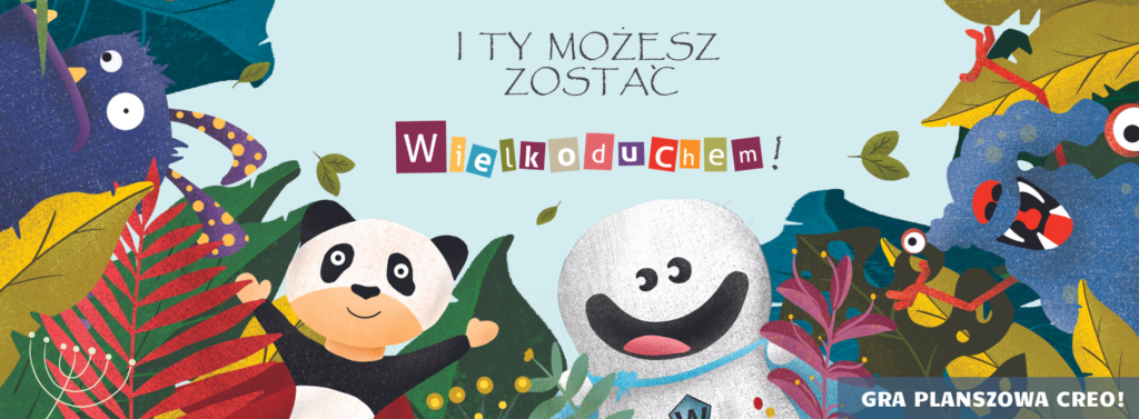 Grupa uśmiechniętych postaci z gry planszowej Wielkoduchy