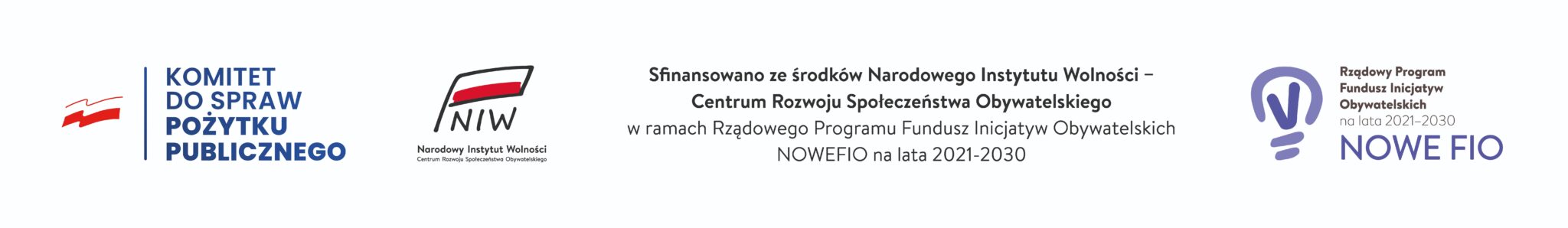 pasek z logotypami komitet do spraw pożytku publicznego, narodowy instytut wolności, korpus solidarności. Sfinansowano ze środków Narodowego Instytutu Wolności Centrum rozwoju społeczeństwa obywatelskiego w