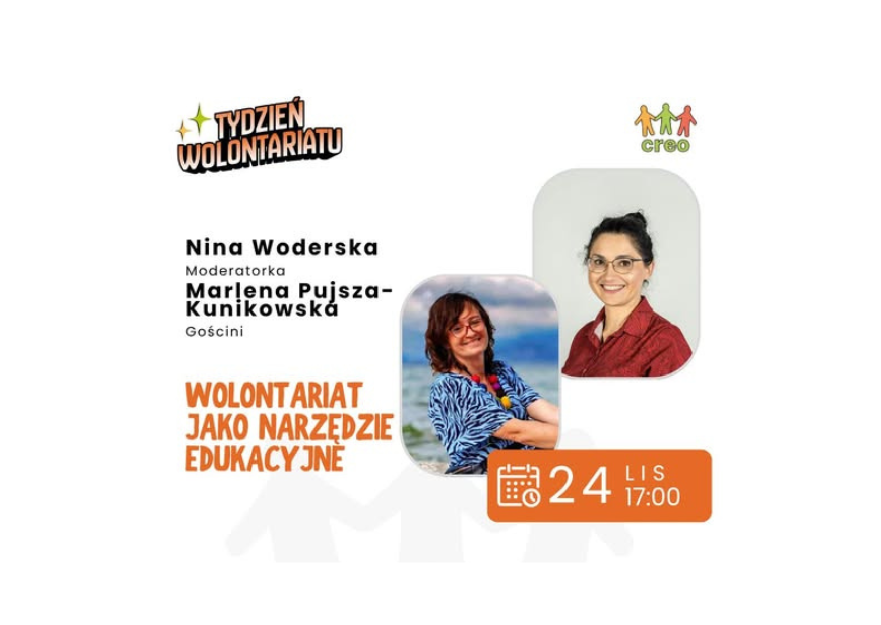 Plakat informujący o spotkaniu "Wolontariat jako narzędzie edukacyjne – jak wspierać rozwój kompetencji społecznych, obywatelskich i zawodowych?"